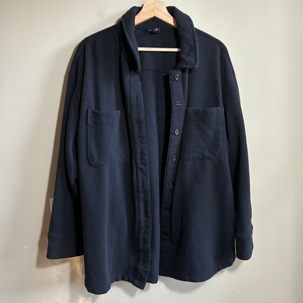 Athleta Retroplush Shirt Jacket XL Black Womens Fleece Lined Shacket